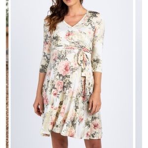 Pink blush maternity wrap dress.